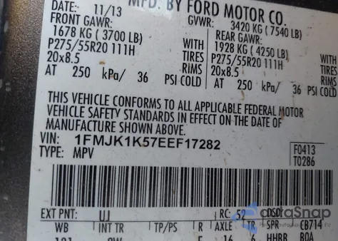 2014 Ford Expedition El Limited z USA, uszkodzony, nr VIN 1FMJK1K57EEF17282